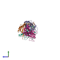 PDB entry 6mkr coloured by chain, side view.