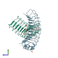 PDB entry 6mky coloured by chain, side view.