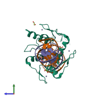 PDB entry 6ml7 coloured by chain, side view.