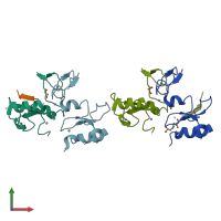 PDB entry 6mlc coloured by chain, front view.