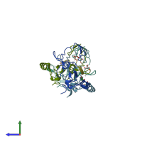 PDB entry 6mlc coloured by chain, side view.