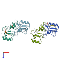 PDB entry 6mlc coloured by chain, top view.
