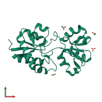 PDB entry 6mld coloured by chain, front view.