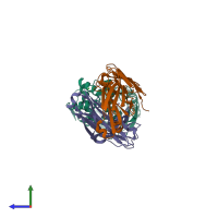 PDB entry 6mlk coloured by chain, side view.