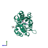 PDB entry 6mlo coloured by chain, side view.
