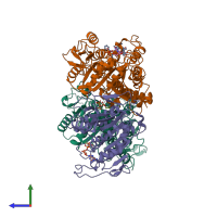 PDB entry 6mlq coloured by chain, side view.