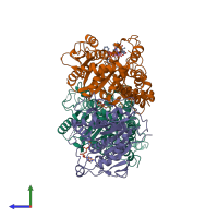 PDB entry 6mlr coloured by chain, side view.