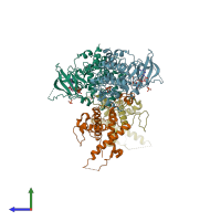 PDB entry 6mm6 coloured by chain, side view.