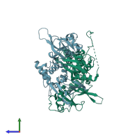 PDB entry 6mn6 coloured by chain, side view.
