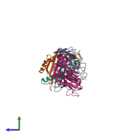 PDB entry 6mng coloured by chain, side view.