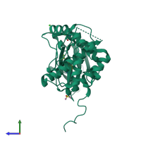 PDB entry 6mnh coloured by chain, side view.
