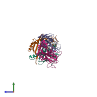 PDB entry 6mnn coloured by chain, side view.
