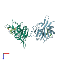 PDB entry 6mo0 coloured by chain, top view.