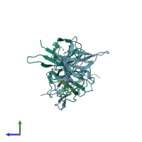 PDB entry 6mo1 coloured by chain, side view.