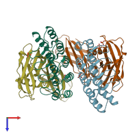 PDB entry 6moh coloured by chain, top view.