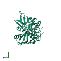 PDB entry 6moo coloured by chain, side view.