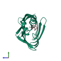 PDB entry 6moq coloured by chain, side view.