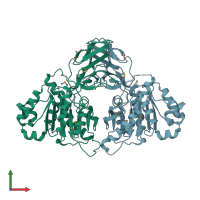 PDB entry 6mou coloured by chain, front view.