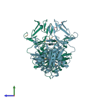 PDB entry 6mou coloured by chain, side view.