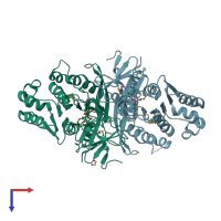 PDB entry 6mou coloured by chain, top view.