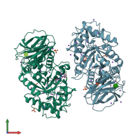 PDB entry 6moz coloured by chain, front view.