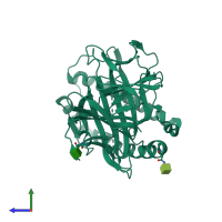 PDB entry 6mp0 coloured by chain, side view.