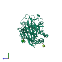 PDB entry 6mp1 coloured by chain, side view.