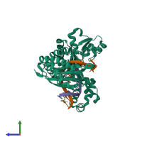 PDB entry 6mp3 coloured by chain, side view.