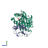 PDB entry 6mpp coloured by chain, ensemble of 10 models, side view.