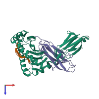 PDB entry 6mpp coloured by chain, ensemble of 10 models, top view.