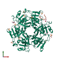 PDB entry 6mpx coloured by chain, front view.