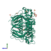 PDB entry 6mpx coloured by chain, side view.