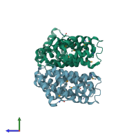 PDB entry 6mq5 coloured by chain, side view.