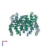 PDB entry 6mq5 coloured by chain, top view.