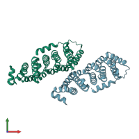 PDB entry 6mq7 coloured by chain, front view.