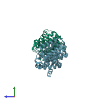 PDB entry 6mq7 coloured by chain, side view.