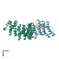 PDB entry 6mq7 coloured by chain, top view.