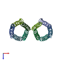 PDB entry 6mqu coloured by chain, top view.