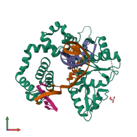 PDB entry 6mr7 coloured by chain, front view.