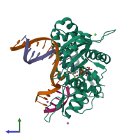 PDB entry 6mr8 coloured by chain, side view.