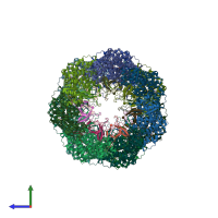PDB entry 6mrc coloured by chain, side view.
