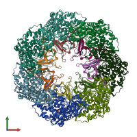 PDB entry 6mrd coloured by chain, front view.