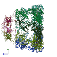 PDB entry 6mrd coloured by chain, side view.