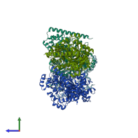 PDB entry 6mrg coloured by chain, side view.