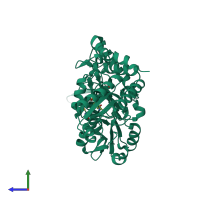 PDB entry 6mrh coloured by chain, side view.