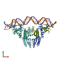 PDB entry 6mrj coloured by chain, front view.