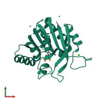 PDB entry 6mro coloured by chain, front view.