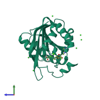 PDB entry 6mro coloured by chain, side view.