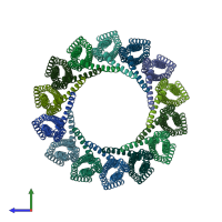 PDB entry 6mrw coloured by chain, side view.