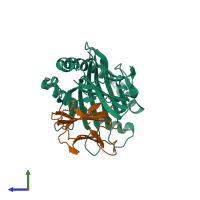 PDB entry 6mt4 coloured by chain, side view.